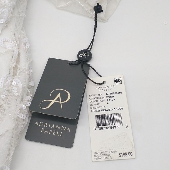 Adrianna Papell White Hand Beaded Long Sleeve Sheath Formal Dress Size 8 - Picture 10 of 16